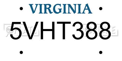 5VHT388 Virginia License Plate