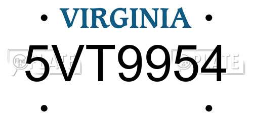 5VT9954 Virginia License Plate
