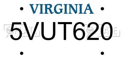 5VUT620 Virginia License Plate