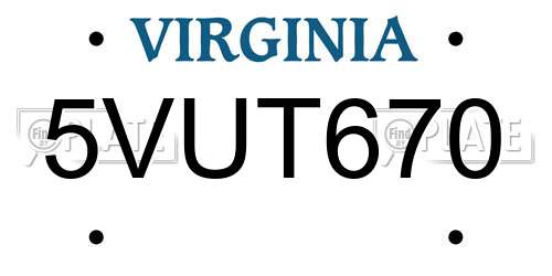 5VUT670 Virginia License Plate
