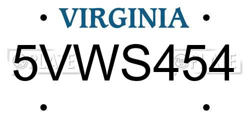 5VWS454 Virginia License Plate
