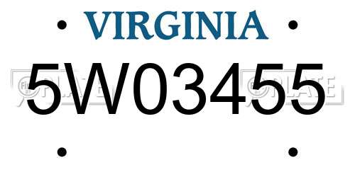 5W03455 Virginia License Plate