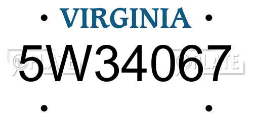 5W34067 Virginia License Plate