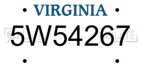 5W54267 Virginia License Plate