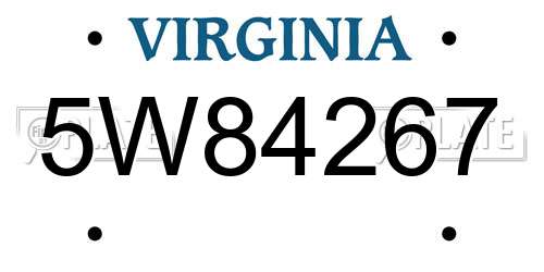 5W84267 Virginia License Plate
