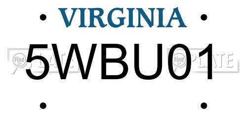 5WBU01 Virginia License Plate