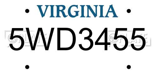 5WD3455 Virginia License Plate