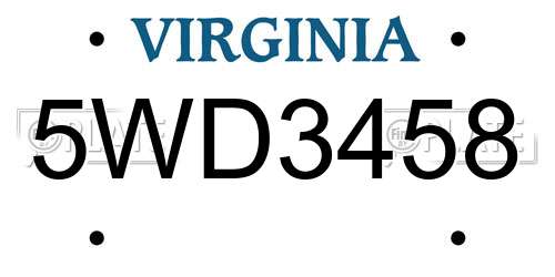 5WD3458 Virginia License Plate