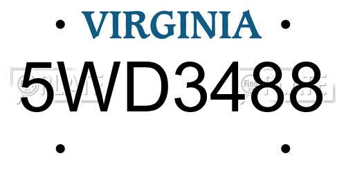 5WD3488 Virginia License Plate