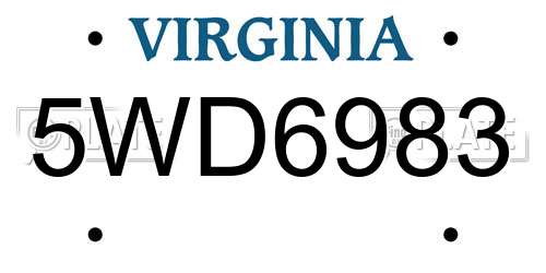 5WD6983 Virginia License Plate