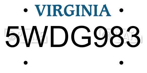 5WDG983 Virginia License Plate
