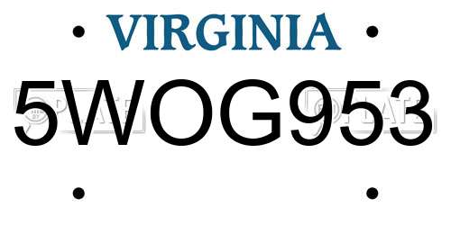5WOG953 Virginia License Plate