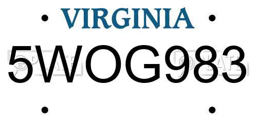 5WOG983 Virginia License Plate