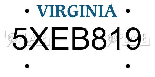 5XEB819 Virginia License Plate