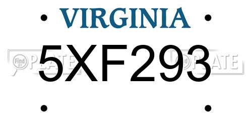 5XF293 Virginia License Plate