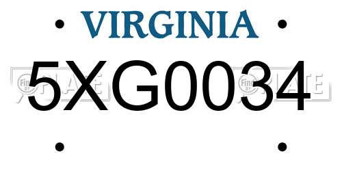 5XG0034 Virginia License Plate