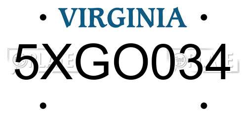 5XGO034 Virginia License Plate