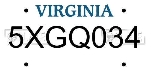 5XGQ034 Virginia License Plate