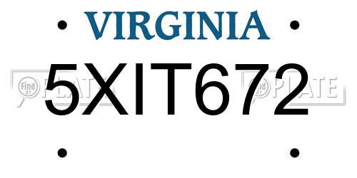 5XIT672 Virginia License Plate
