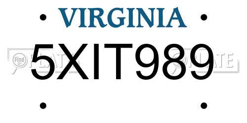 5XIT989 Virginia License Plate