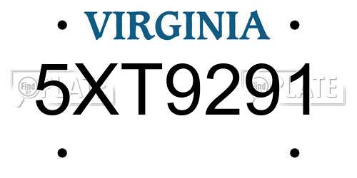 5XT9291 Virginia License Plate