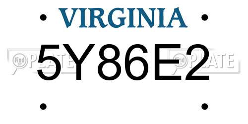 5Y86E2 Virginia License Plate