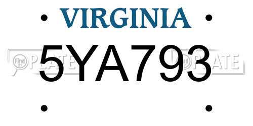 5YA793 Virginia License Plate