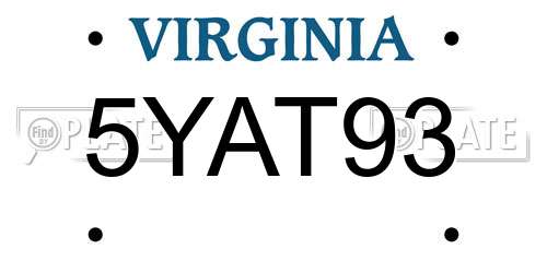 5YAT93 Virginia License Plate
