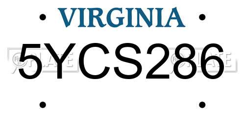 5YCS286 Virginia License Plate