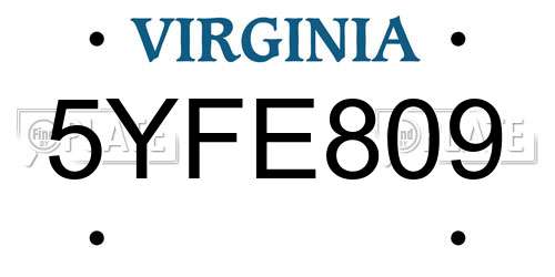 5YFE809 Virginia License Plate