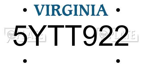 5YTT922 Virginia License Plate