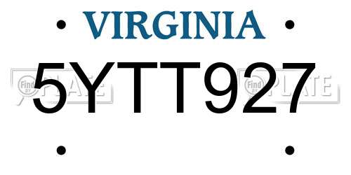 5YTT927 Virginia License Plate