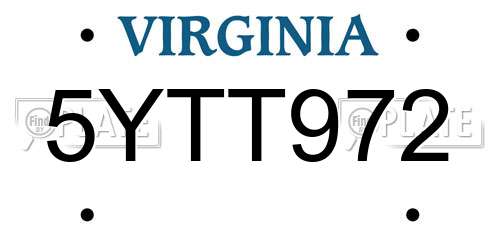 5YTT972 Virginia License Plate