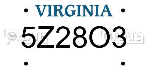 5Z28O3 Virginia License Plate