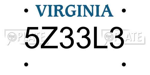 5Z33L3 Virginia License Plate
