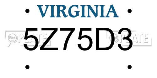 5Z75D3 Virginia License Plate