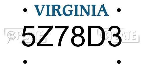 5Z78D3 Virginia License Plate