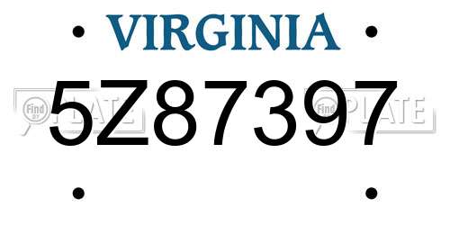 5Z87397 Virginia License Plate