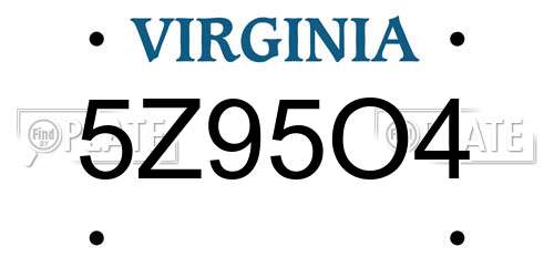 5Z95O4 Virginia License Plate