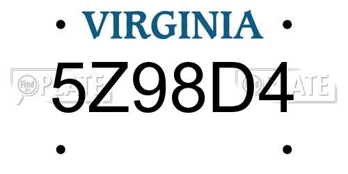 5Z98D4 Virginia License Plate
