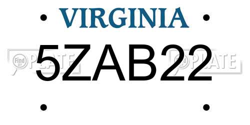 5ZAB22 Virginia License Plate