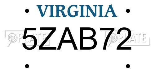 5ZAB72 Virginia License Plate