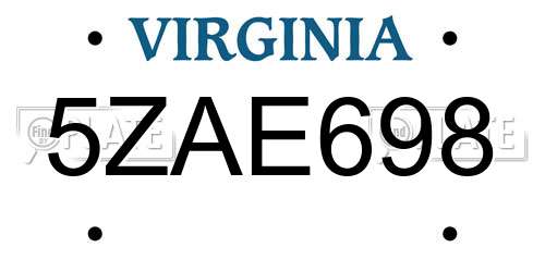 5ZAE698 Virginia License Plate