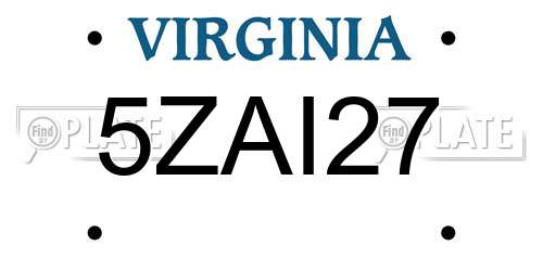 5ZAI27 Virginia License Plate