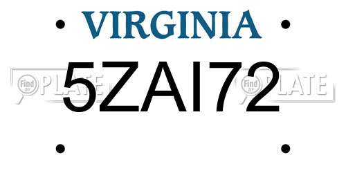 5ZAI72 Virginia License Plate