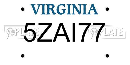 5ZAI77 Virginia License Plate