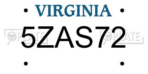 5ZAS72 Virginia License Plate