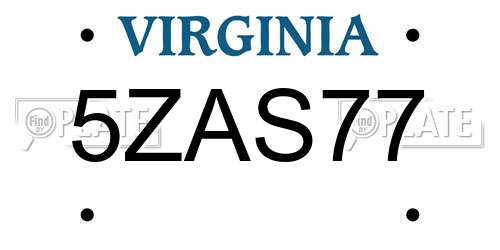 5ZAS77 Virginia License Plate