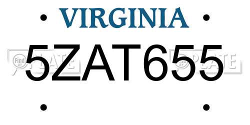 5ZAT655 Virginia License Plate