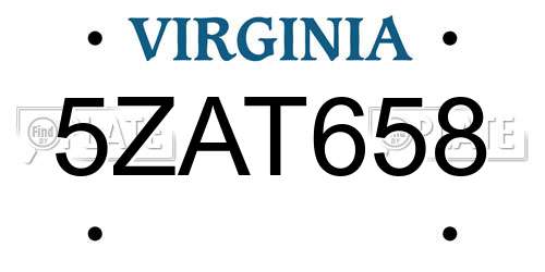 5ZAT658 Virginia License Plate